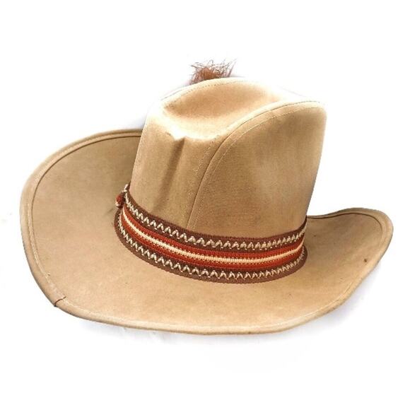 Vintage Union Made Cowboy Hat | Wool Felt Beige Feather Detail Western Size L - Picture 4 of 13